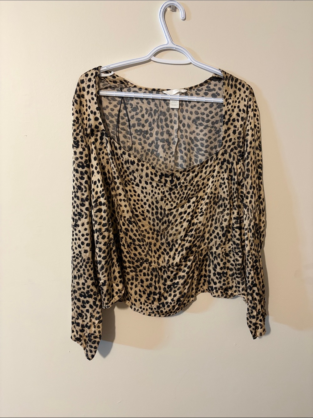H&M Leopard Print Long Sleeve Blouse in Tan and Black